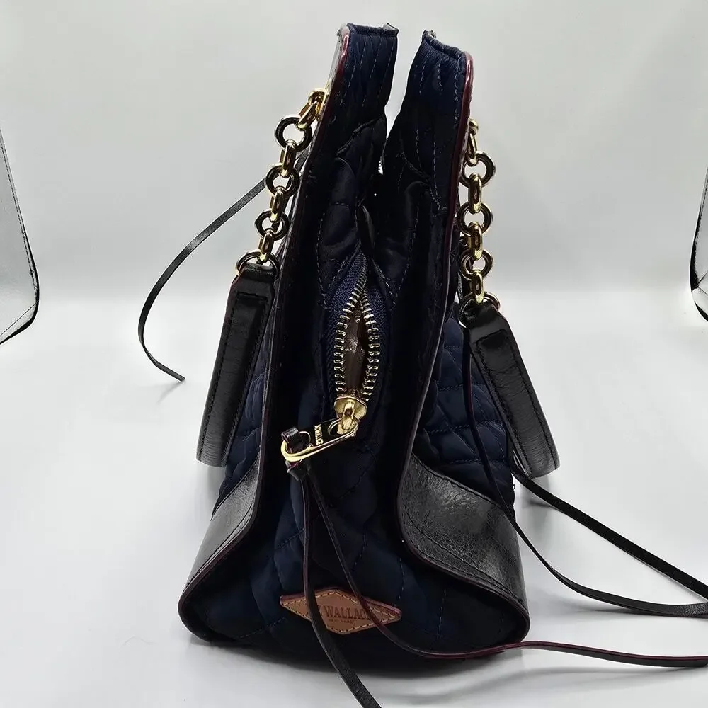 MZ Wallace New‎ York navy blue quilted leather trim purse gold chain handbag